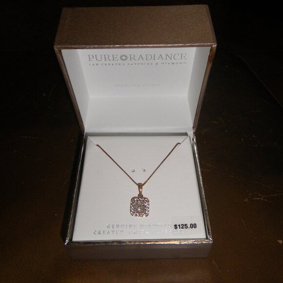 Women's 18K Gold Over Sterling Silver Necklace Diamond & White Sapphire Pendant - Picture 1 of 2